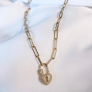 Gold Heart Necklace, Paperclip Chain Necklace